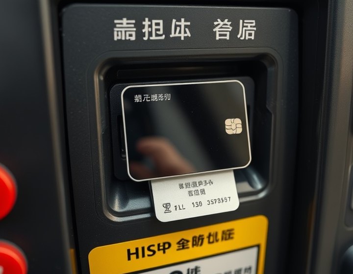 点検前 — カードリーダーの上に不審な部品が取り付けられた端末の前面。